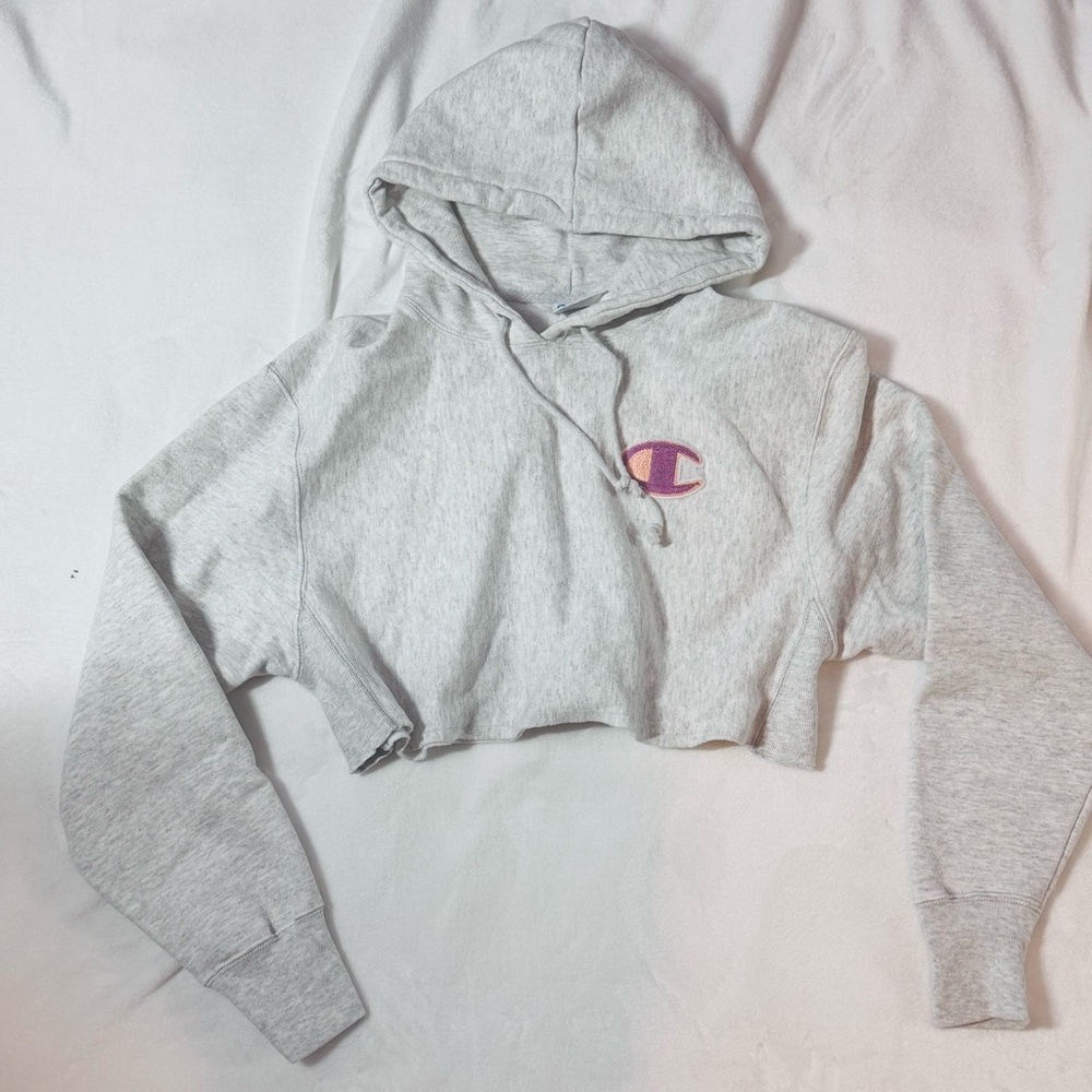 CHAMPION Reverse Weave Crop Hoodie In Gfs Silver Grey - XS